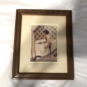 9 3/4” x 11 3/4 formed, matted picture of girl getting into bath